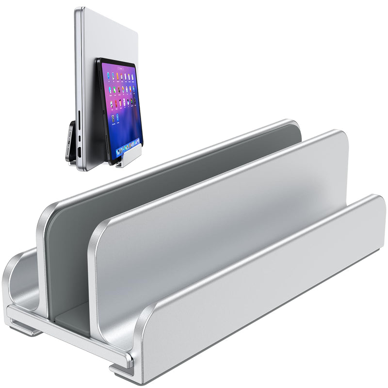 Vertical Laptop Stand, Aluminum Laptop Holder, Adjustable 3-in-1 Design, Compatible with MacBook, MacBook Pro/Air, Dell, HP, Lenovo, Up to 17.3 inches (Silver) Silver