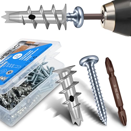 #8 Zinc Self Drilling Metal Drywall Anchors, 50Pcs Drywall Anchors and Screws Kit, 50 Heavy Duty Sheetrock Anchors + 50#8 x 1-1/4" Screws, 50LB Wall Hanging Kit