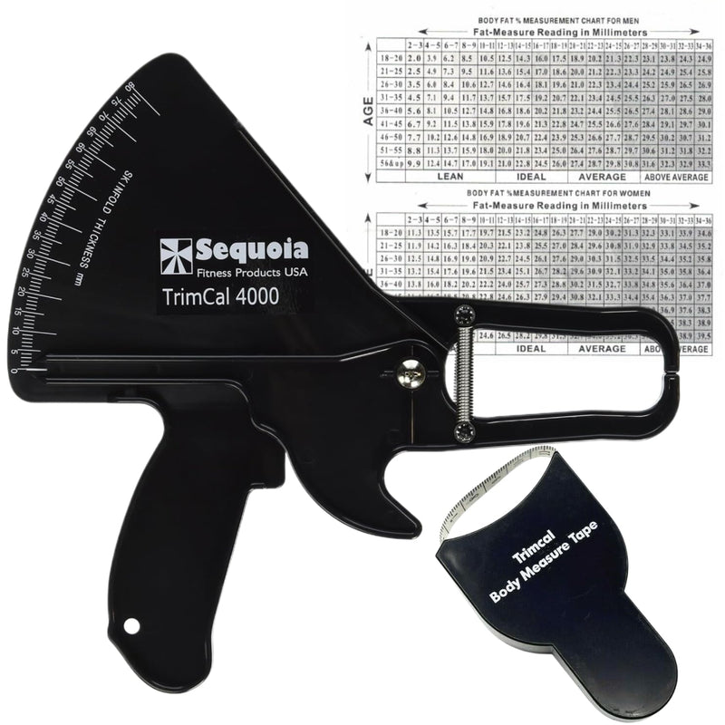 Sequoia Trimcal 4000 Body Fat Caliper with Tape Measure - Precision (Dual-Sided Design) for Fitness Tracking - Color Black & Black