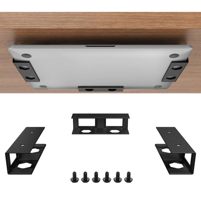 Joythink Universal Under Desk Metal Laptop Mount Laptop Holder Tray with Anti-Scratch Under Table Hidden Docking Station Holder Silicone Under Desk Mount for Laptop Keyboard Tablet Kitchen 3 PCS