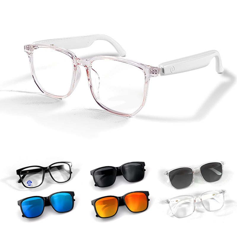 Smart Bluetooth Glasses Sunglasses for Women Men with Speakers Bluetooth 5.3 Eyeglasses Audio Blue Tooth Glasses Whiteclear