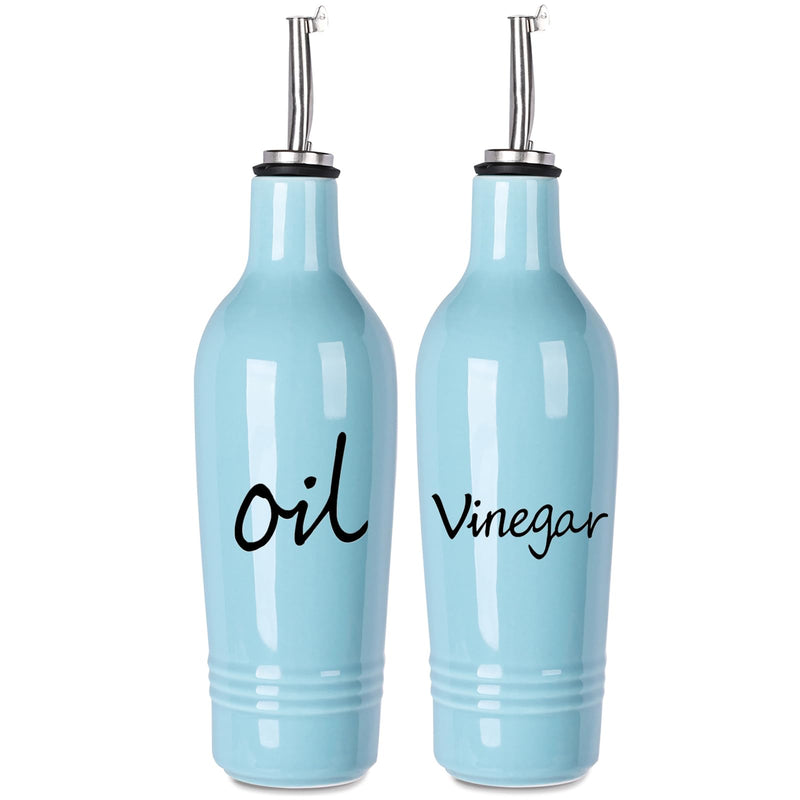 HAOTOP Farmhouse Ceramic Oil and Vinegar Dispenser Bottle Set, Perfect for Storage of Oil and Vinegar,13 oz (Turquoise) Turquoise