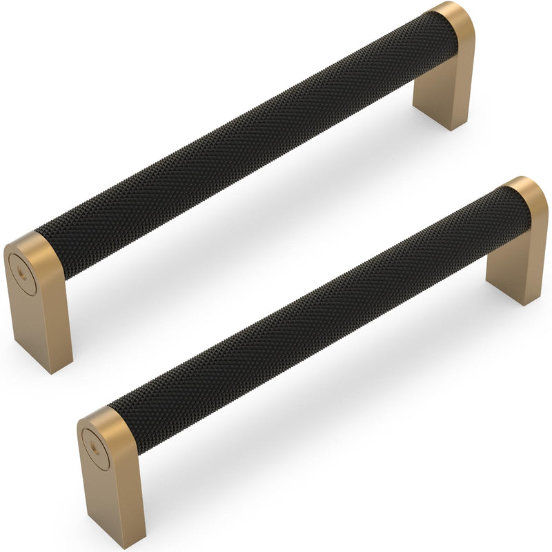 10 Pack Matte Black and Champagne Bronze Cabinet Pulls knurled 5 Inch Hole Centers Kitchen Cabinet Handles Drawer Pulls Cabinet Hardware 5'' Hole Center(128mm) 10