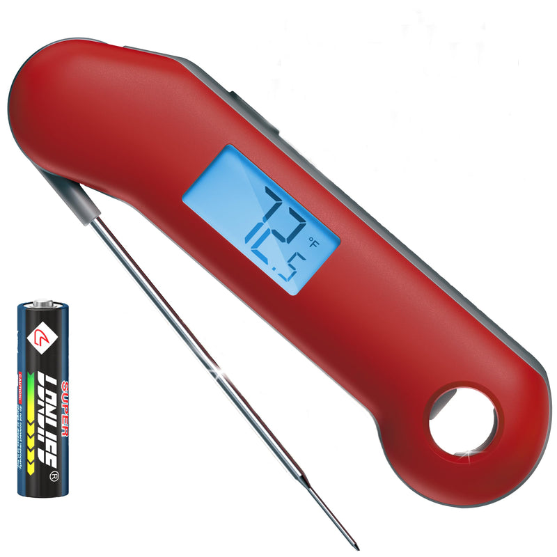Professional Digital Meat Thermometer, Ultra Fast 0.5 Sec Instant Read, NIST Certified Accurate to ±0.5°F, IP67 Waterproof, Backlit, Auto Rotate/On/Off, BBQ/Smoker/Grill/Candy/Cooking, Dark Red&Gray Dark Red & Gray