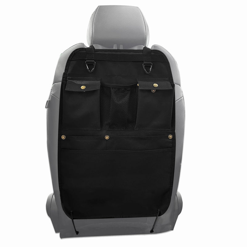 Black Car Seat Back Organizer with Multiple Pockets and Hooks black
