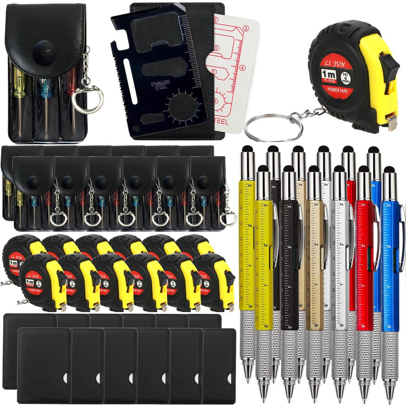 48 Pcs Mini Tape Measure Screwdriver Keychain Set – Multitool with Credit Card Tool and Pen, Bulk Gifts for Adults, Christmas Party Favors, Men’s Survival and Tool Set – Ideal for Fathers 48