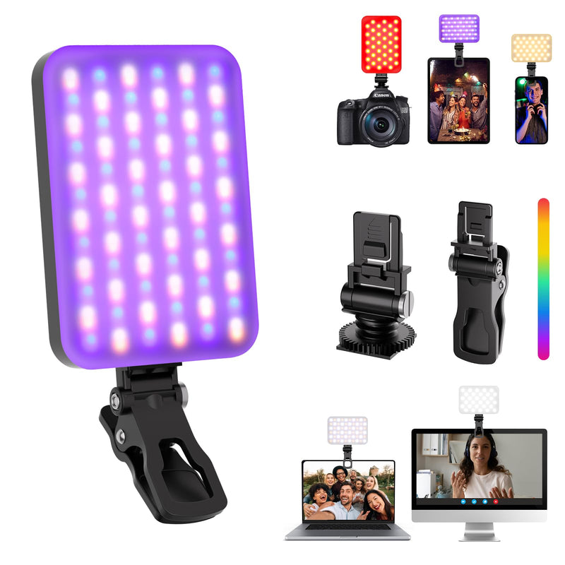RGB Light - BANSINE USB-Rechargeable RGB Selfie Light with 97+ CRI, 2500K-6500K 360° Full Color Video Light with 20 Lighting Effect for Party Video, Live Streaming and Photography