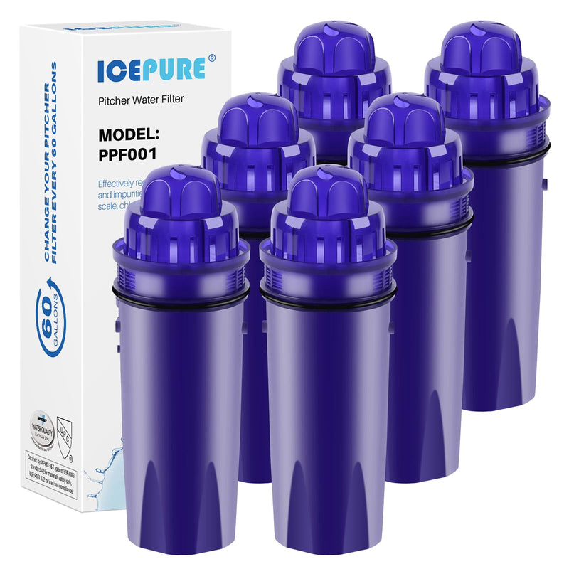 ICEPURE PPF001 Pitcher Water Filter Replacement for Pur CRF950Z, PPF951K, PPT700W, CR-1100C, DS-1800Z, CR-6000C, PPT711W, PPT711, PPT710W, PPT111W, PPT111R Pitchers and Dispensers, 6PACK 6 Count (Pack of 1)