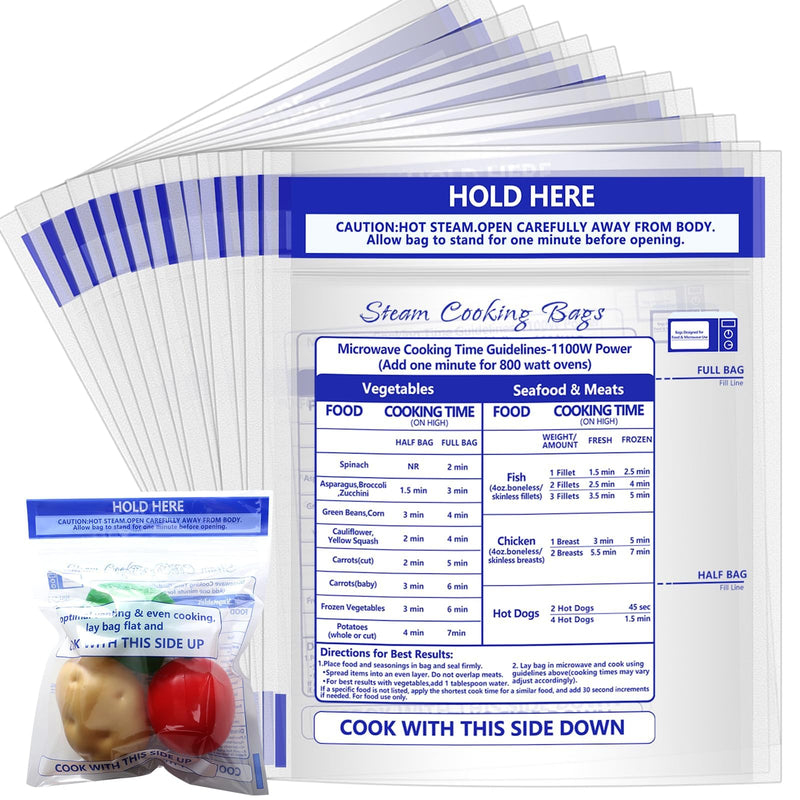 50 Pcs Zipper Steam Bags Reusable Microwave Steamer Cooking Bags Frozen Food Microwave Steam Bag for Vegetables Potatoes Meat (50) 50