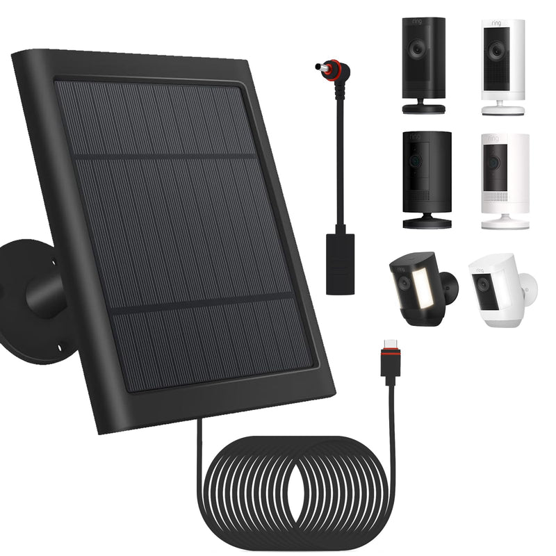 Solar Panel Outdoor for Ring Cameras With 10ft/3m Cable, 1-Pack, Compatible With Spotlight Cam Plus/Pro, Ring Stick Up Cam/Pro Battery, Spotlight Battery Dark Black