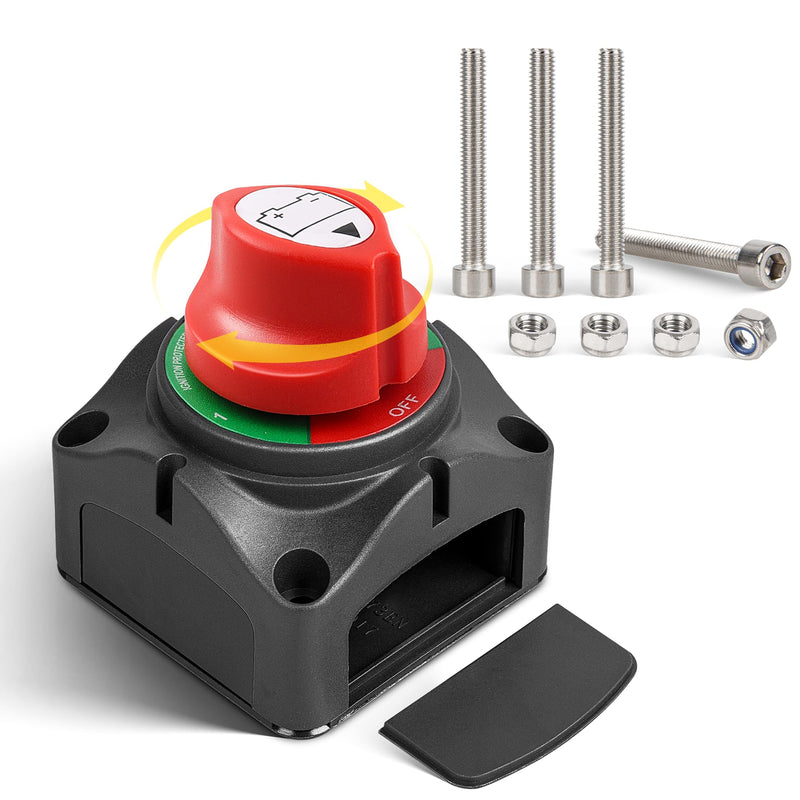 RED WOLF 1-2-Both-Off Battery Switch DC 12V-48V 200A, Heavy Duty Marine Battery Power Cut Master Switch Disconnect Isolator Ignition Protected for Automotive RV Marine Battery Kill w/M8 Stud 1-2-Both-Off Switch