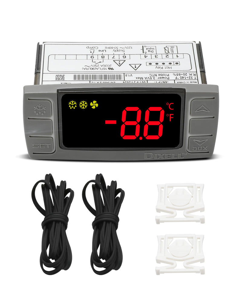 for Dixell XR02CX-4N1F1 Temperature Controller, Replace for Dixell Temperature Controller Fit for 120V 50-60hz Commercial Refrigerators/Freezer, with Temperature Sensor Probes & Clasp