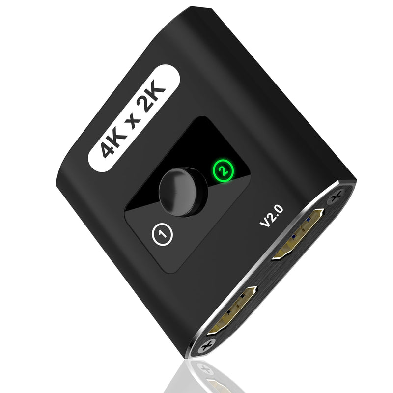 HDMI Switch Splitter 4K@60Hz, Aluminum Bi-Directional HDMI 2.0 Switcher, HDMI Splitter 1 in 2 Out/ 2 in 1 Out, Support 4K 3D HDR for Xbox, PS5/4/3, Fire Stick, Roku, HDTV, Projector, Computer (Black) Black