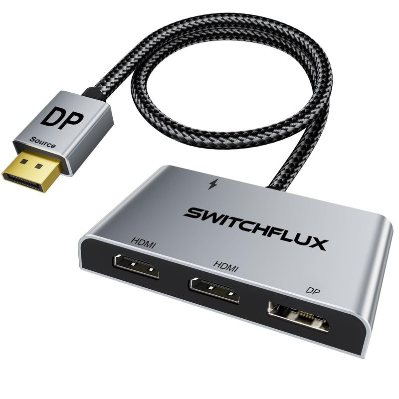 DisplayPort to Dual HDMI with DP Adapter |4K@60Hz| Extended Display 1 in 3 Out MST Hub for Multiple Monitors Compatible with PC,NVIDIA/AMD Graphics Card DP to dual HDMI with DP