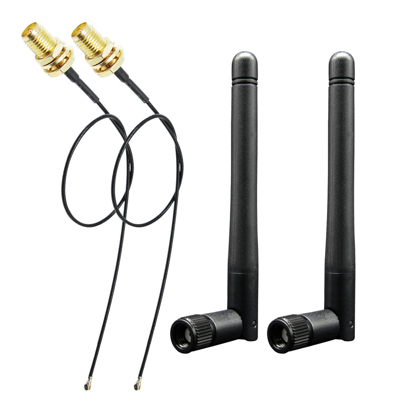 WiFi Bluetooth Antenna 2 Pack & Pigtail 2 Pack, 5Ghz 2.4Ghz 3dBi WiFi Card Antenna, 8-Inch RP SMA-Female to IPEX4/MHF4 Cable for M.2 NGFF Network Card and Routers Antenna Pigtail Kit for M.2 NGFF Card