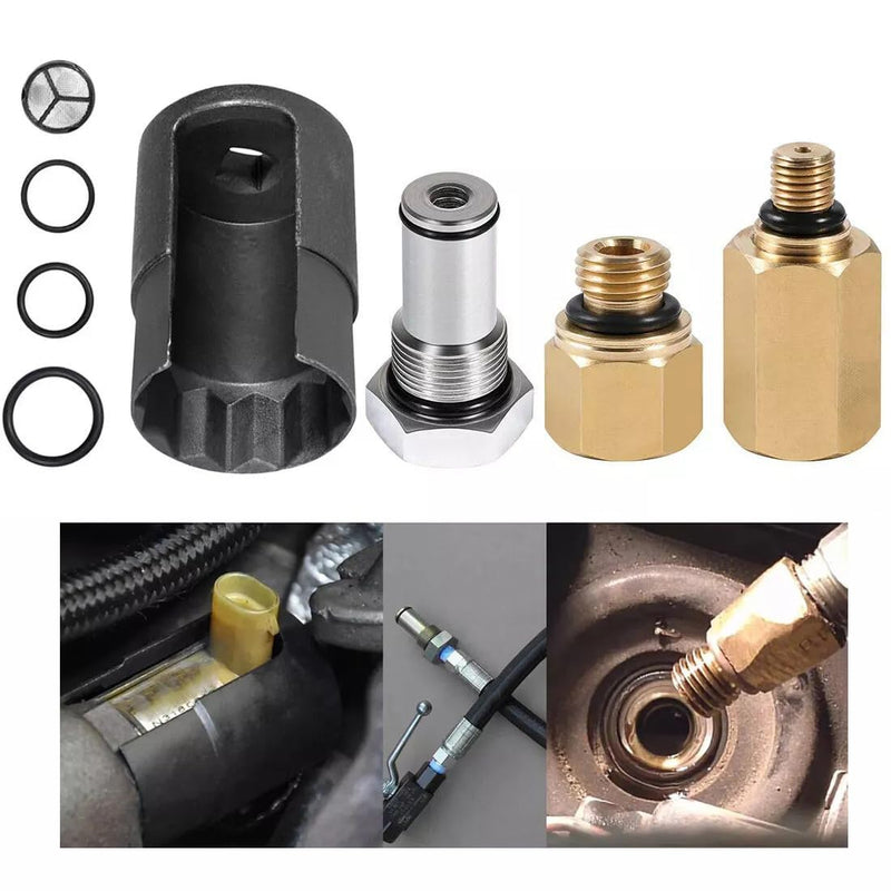 6.0 IPR Valve Socket & Oil Rail Adapters Kit & 6.0 High Pressure Oil Pump IPR Valve Air Test Fitting Tool with Seal Kit, Fits for Ford 6.0L Powerstroke Diesel Engine, Pack of 8
