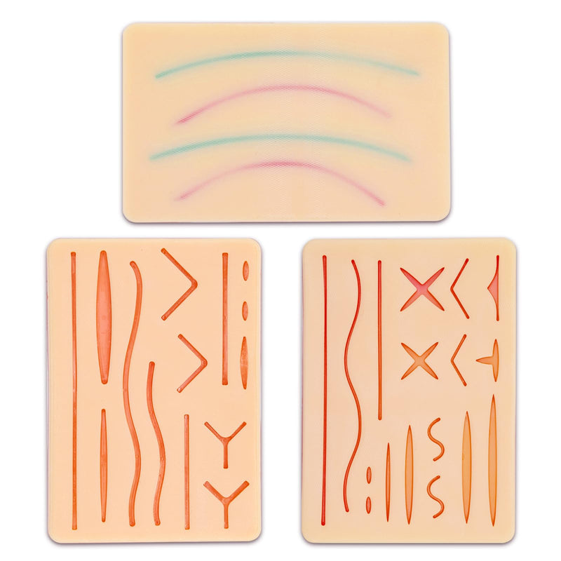3-Piece Suture Pad, Suture Practice Pad with Various Wound Shapes, Suture Practice Kit, Suitable for Medical, Veterinary Medical Staff Training and Practice (Combination Two) Combination 2