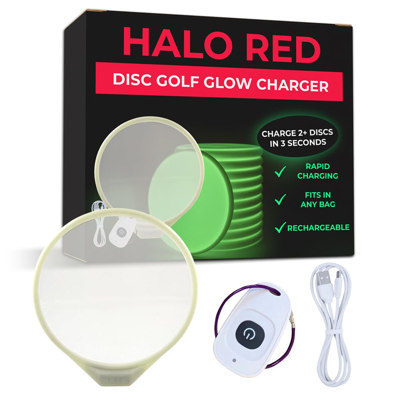 Halo Red Disc Golf Glow Charger | Remote UV Flashlight Alternative | Charges 2 Discs in 3 Seconds | USB-C Rechargeable | Fits in Bag | Glow Equipment | Compact Tool for Night Rounds and Visibility