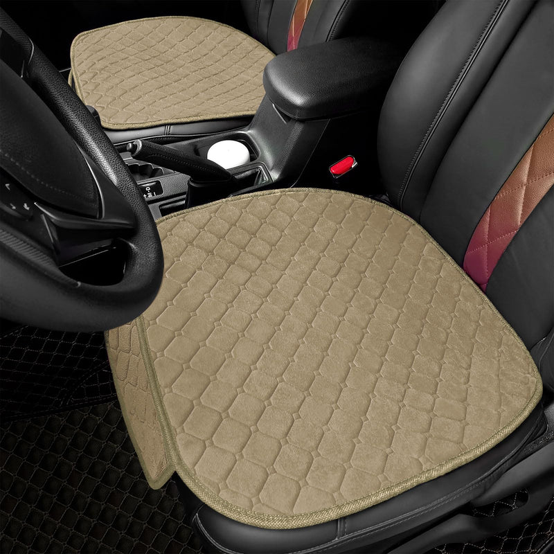 surpassme 2pc Comfortable Car Seat Covers Universal Front Seat Covers for Car Accessories with Storage Pockets, Padded Car Interior Covers for Automotive, SUV, Truck, and Van(Khaki) 2 Front Seat Covers Khaki