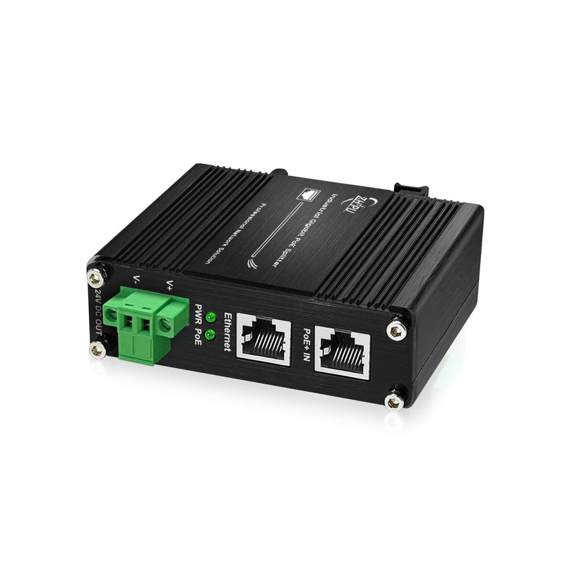 Industrial Gigabit 30W PoE+ Splitter IEEE802.3at/af 24V DC Output with Terminal Block, 10/100/1000Mbps, -40~80°C Power Supply for Security Cameras, Access Control Systems 30W PoE Input 24V DC Out