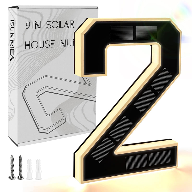 ISUNMEA 9 Inch Solar Lighted House Numbers for Outside, Light Up Waterproof LED Address Numbers Signs for Houses, Large Personalized Illuminated Exterior Modern House Numbers Light (2-Black, 9IN) 2-Black