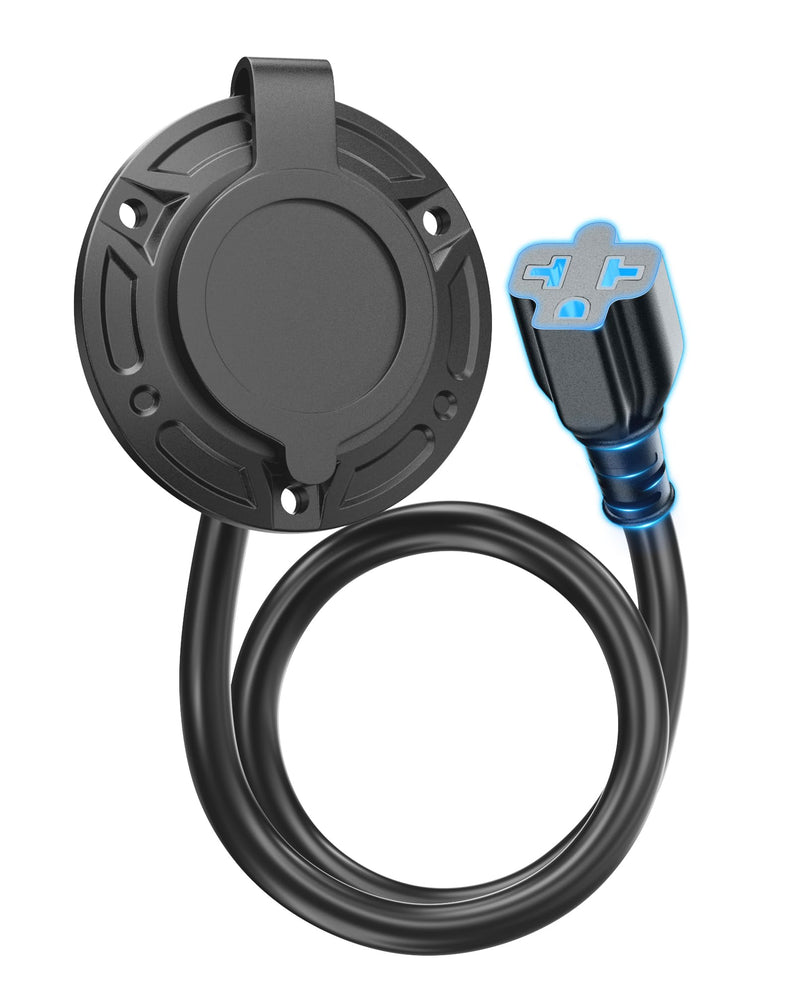 20A 125V AC Port Plug,12AWG Heavy-Duty RV Shore Power Inlet Plug with 5-in-1 T-Blade Adapter & 16'' Extension Cord,Waterproof AC Power Inlet Socket Outlet Box Integrated Outdoor Electrical Receptacle 16-INCH Upgrade