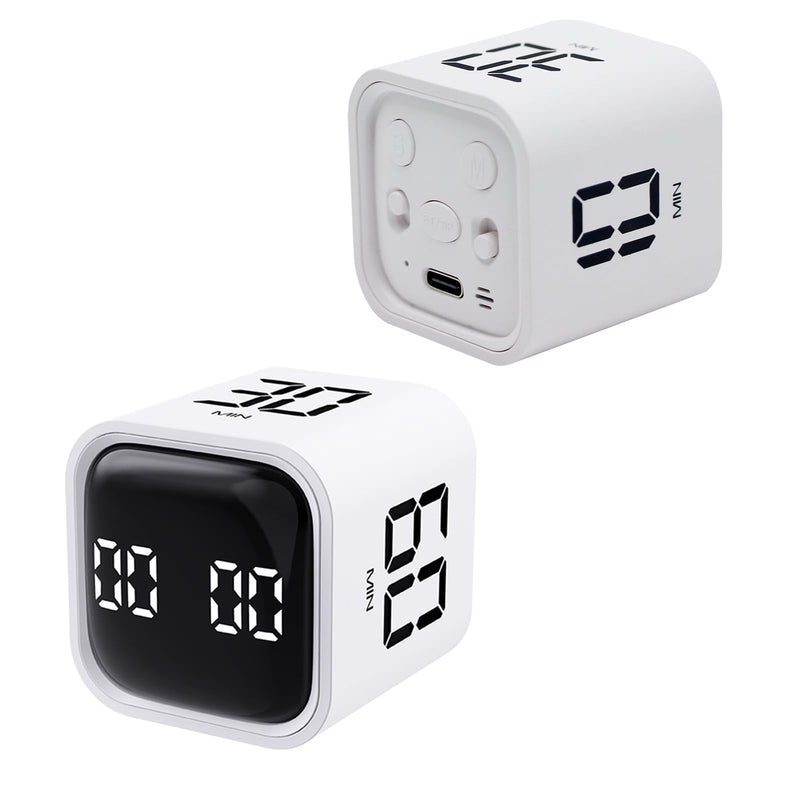Productivity Timer Flip Gravity Sensor Cube Timer Countdown & Countup,Mute & Vibrate & Sound，5/10/30/60min & Custom Timing, Perfect for ADHD,Work,Learning,Kitchen Cooking White 2