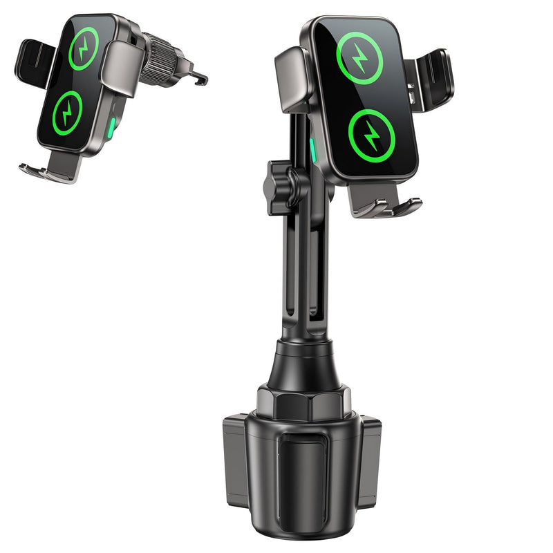 Dual Coil 15W Cup Phone Holder Mount,Wireless Car Charger Auto-Clamping Fast Charging Vent Phone Holders for Your Car for iPhone Series,Samsung Flip S24 S23 S22 Ultra (Black-White)