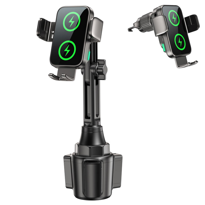 Dual Coil 15W Cup Phone Holder Mount,Wireless Car Charger Auto-Clamping Fast Charging Vent Phone Holders for Your Car for iPhone Series,Samsung Flip S24 S23 S22 Ultra (Grey-Black)