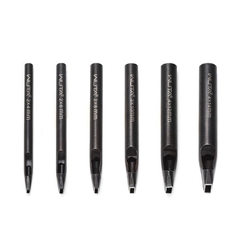 WUTA 6 Pcs Rectangle Leather Hole Punch Set, High Carbon Steel Punch Tool, Hollow Punch Cutter Kits for Belt & Leather Crafting（2 * 4mm + 2 * 6mm + 2 * 8mm + 3 * 10mm + 4 * 12mm + 4 * 14mm） 2*4mm + 2*6mm + 2*8mm + 3*10mm + 4*12mm + 4*14mm