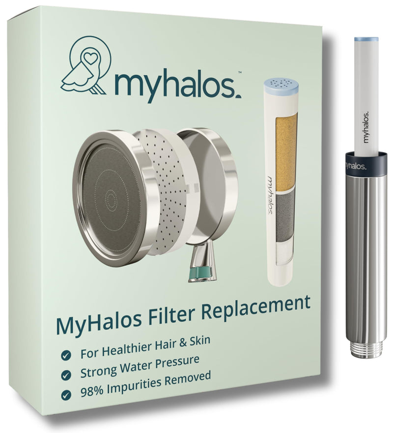 MyHalos® Hand Hard Water Shower Filter Cartridge Replacement - Professional Home and Travel Power Filtered Shower Head Filter, Chlorine & Heavy Metal Removal - Water Softener, High Pressure - 3 Month
