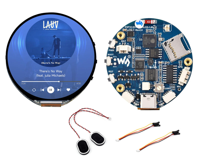 ESP32-S3 1.85inch Round Display Development Board, 360×360 IPS LCD, Dual-Core Processor Up to 240MHz, Audio Codec, Support Offline Speech Recognition and AI Speech Interaction, with 8Ω 2W Speaker