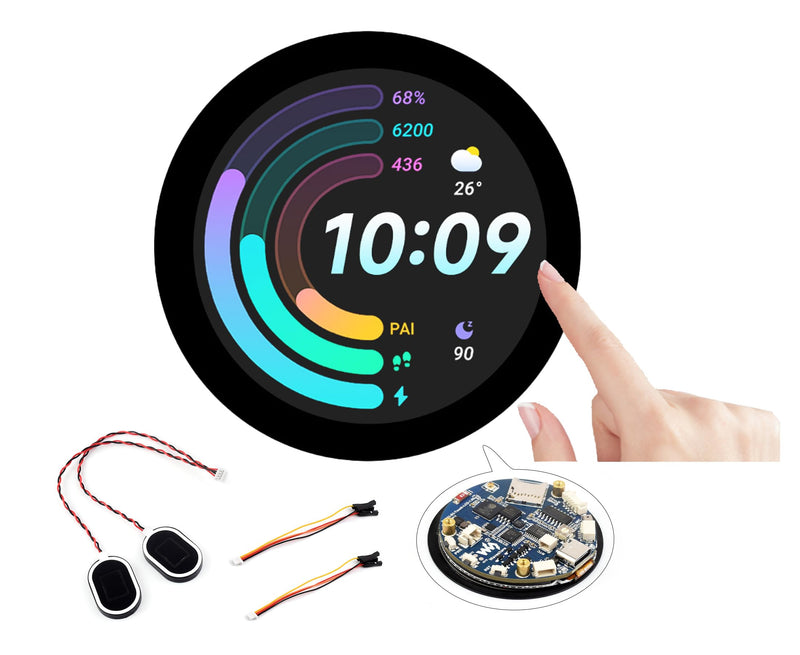 ESP32-S3 1.85inch Touch Display Development Board, 360×360 IPS LCD, Dual-Core Processor Up to 240MHz, Audio Codec, Support Offline Speech Recognition and AI Speech Interaction, with 8Ω 2W Speaker