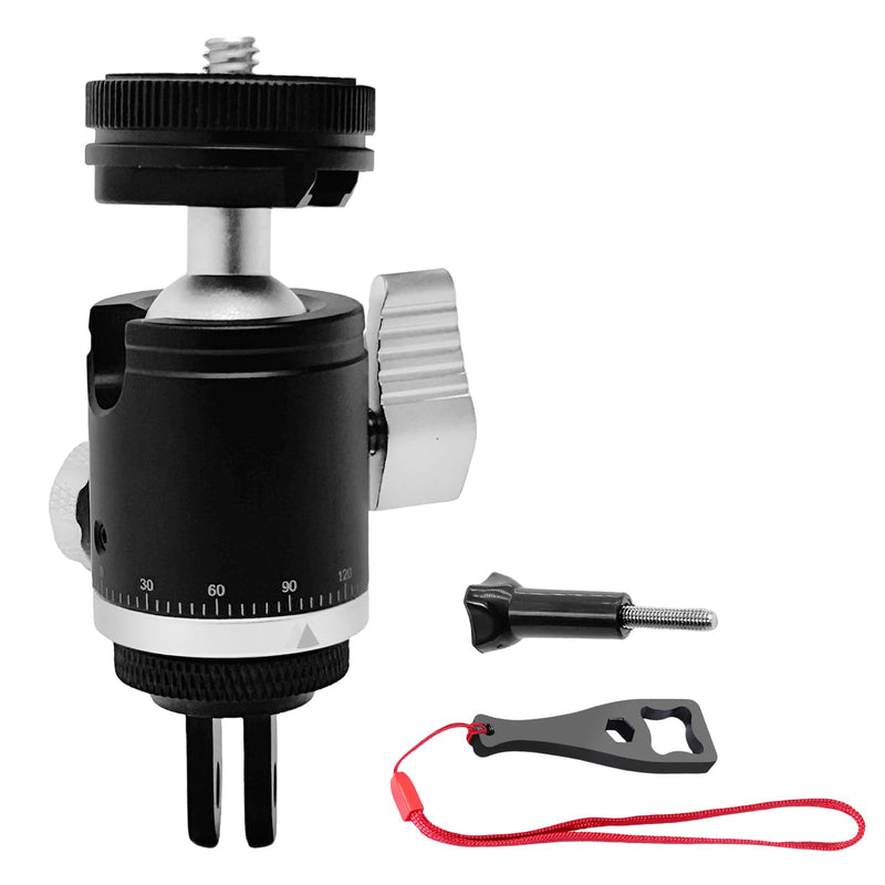 Aluminum Camera Tripod Mount Adapter with 360 Degree Rotation Mini Ball Head, 1/4"- 20 Screw Conversion Adapter Compatible with Go Pro Hero, DJI OSMO, Sony, Insta 360 and Other Action Cameras 360 Degree Rotation Camera Tripod Mount