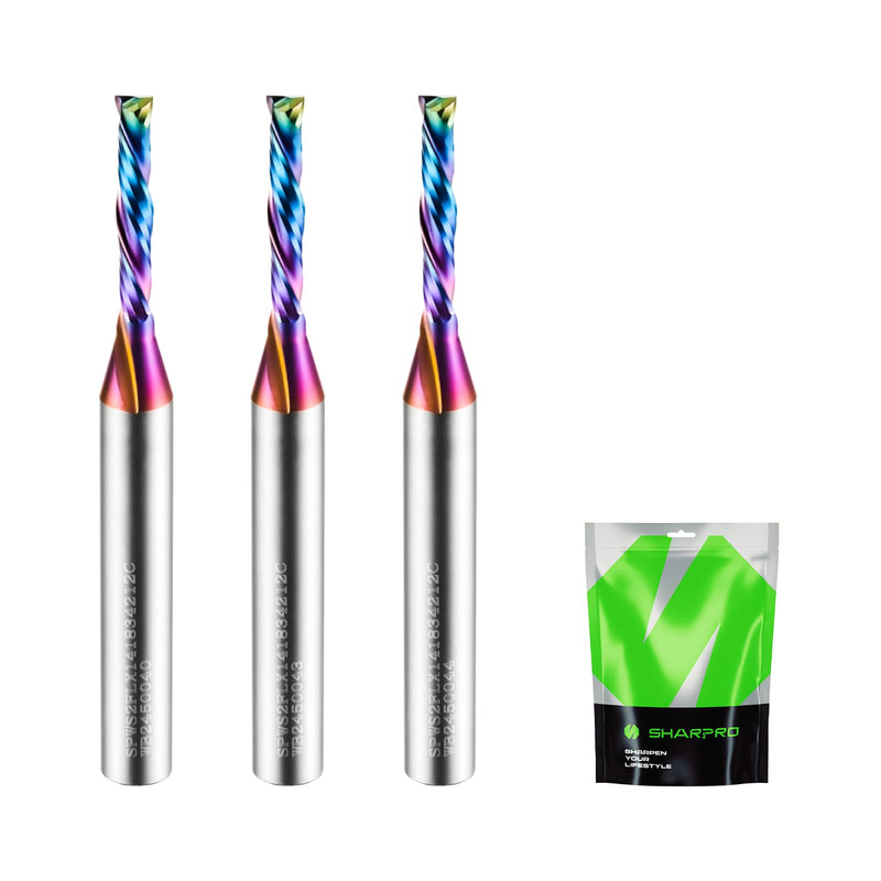 3PCS Compression CNC Router Bit 1/4 Inch Shank and 1/8 Inch Cutting Dia. 3/4 Inch CL. 2-1/2 Inch OVL. Solid Carbide Up&Down CNC Bits for Wood Cutting, Slot Mortise(Coating) 1/8"DIA - 1/4"SHK - 3/4'' CL - 2-1/2'' OVL(Coated)