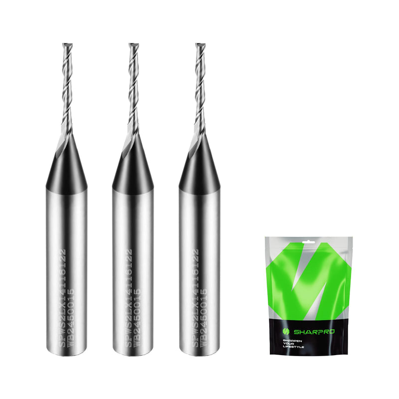 1/16 Router Bit 1/4 Shank, 1/16 CNC Router Bits 1/4 Shank, 1/16 Upcut CNC Bit, Up Cut Spiral Router Bits 1/4 , Solid Carbide Router Bits 1/4, Ideal for Wood Inlay, Plunge Plastic 3PCS 1/4" SHK - 1/2" CL - 1/16" DIA - 2" OVL 3
