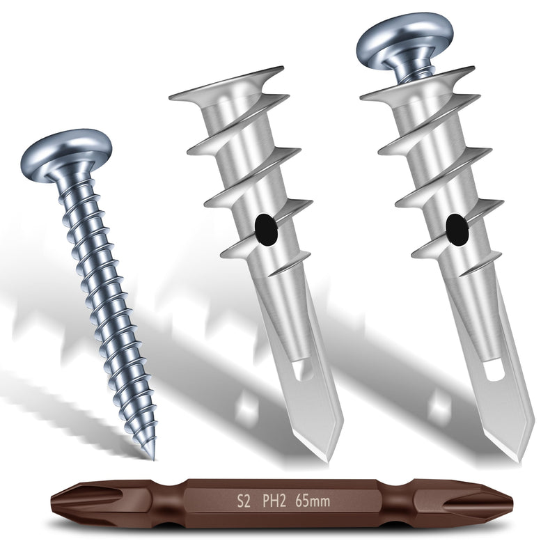 Mywish #8 Self Drilling Drywall Anchors and Screws Kit, Metal Drywall Anchors with Screws, 120PCS Wall Anchors and 120PCS Screws for Drywall, 75LB Wall Hanging Kit Single-point 120
