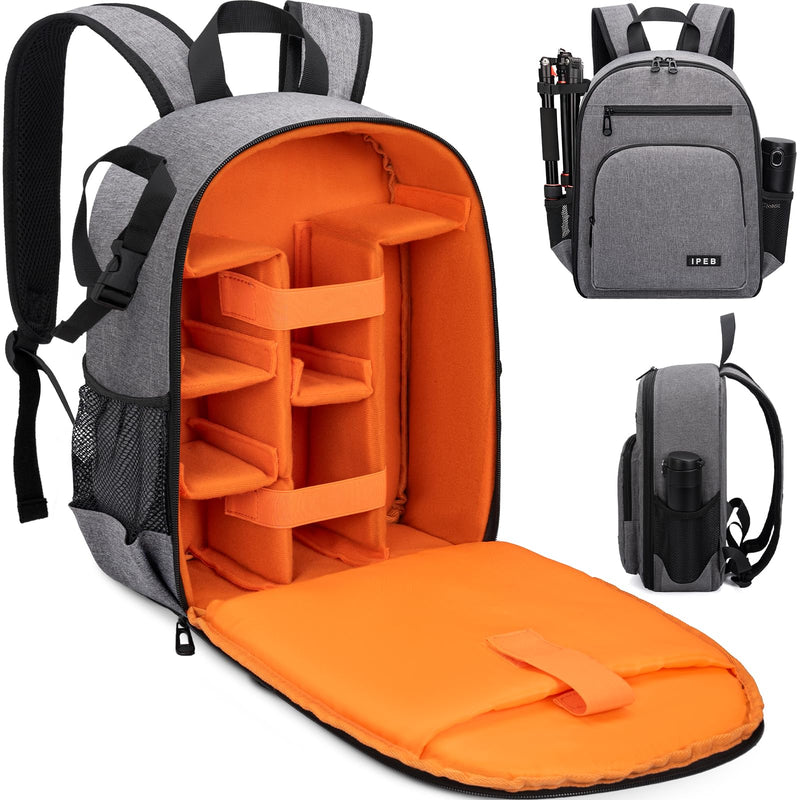 Camera Backpack for DSLR/SLR/Mirrorless Bag Professional Waterproof Camera Case 11"X5.9"X15" for Photographers Grey Orange Grey-orange