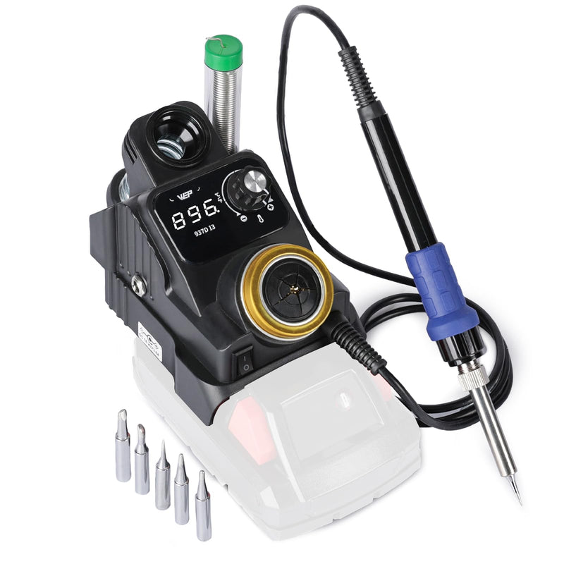 WEP 937D-I 3 Cordless Soldering Iron Kit Compatible with Milwaukee 20V/18V Battery, with Integrated Iron Holder, Digital Display, 6 Soldering Tips, Adjustable Temperature, Auto Sleep & Shutdown 937D-I 3 for Milwaukee
