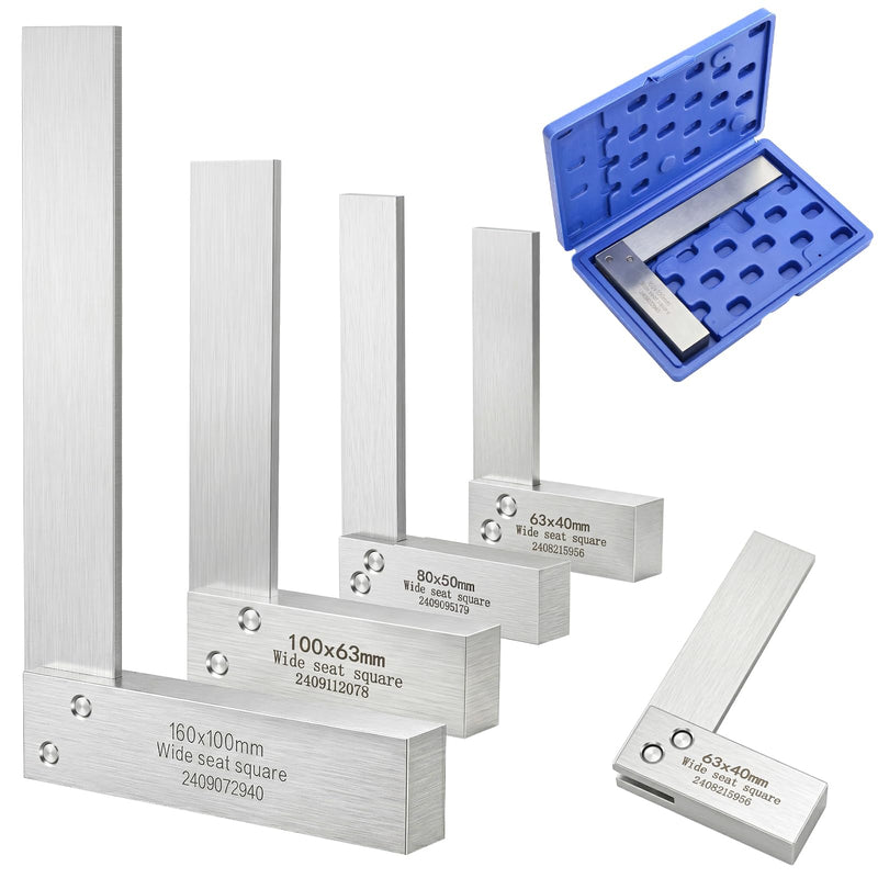 Machinist Square Set 2, 3, 4, 6 Inch, Mechanical Engineer Hardened Steel High Precision Squares, 90 Degree Wide Base Square Tool L-Type Right Angle Ruler Tool for Woodworking