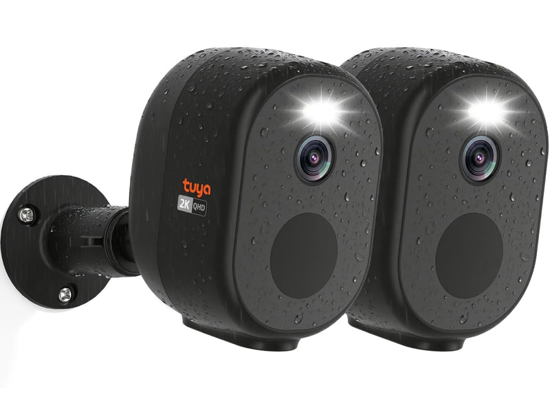 Rraycom 2Pack 5G&2.4G Security Cameras Wireless Outdoor - 2K Tuya Smart Camera for Home Security with AI Motion Detection, Spotlight, Color Night Vision,2-Way Audio, Waterproof, SD/Cloud,Works w/Alexa BLK