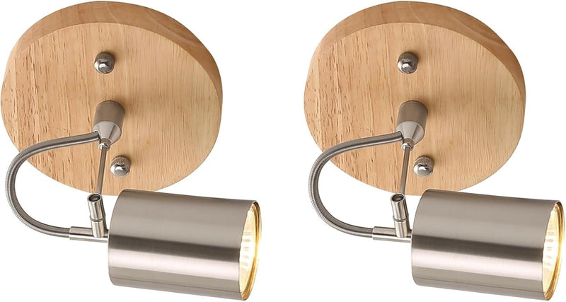 2 Pack Ceiling Spotlights Indoor with Rotatable Adjustable Light Head, Brushed Nicke Spot Light Wooden Base for Bedroom, Kitchen, Living Room, GU10 Bulb not Included Nickel-2pack