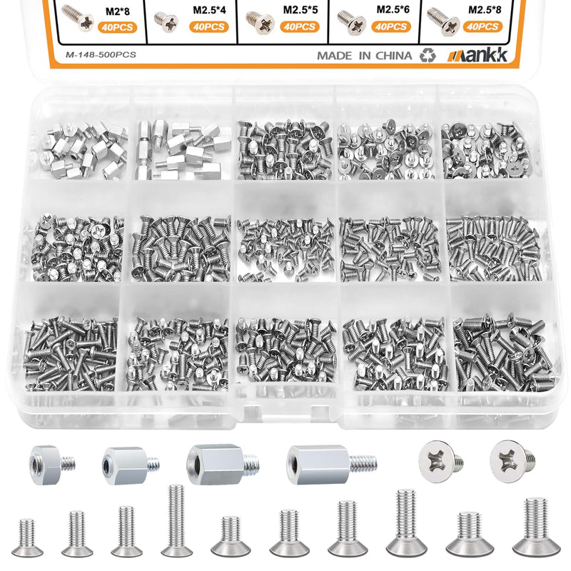 mankk 500PCS M.2 SSD Screw Kit M.2 SSD Mounting Screws Motherboard Standoffs M.2 M2.5 M3 NVMe Screw for Laptop PC Repair & DIY