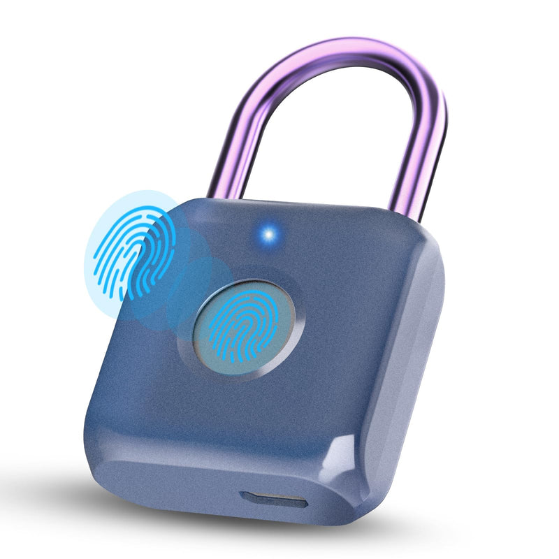 Pothunder Fingerprint Padlock, Smart Padlock, Locker Lock, Biometric Metal Keyless Fingerprint Lock, USB Rechargeable, for Gym Locker, Luggage, Backpack(Blue) Only Finger Blue