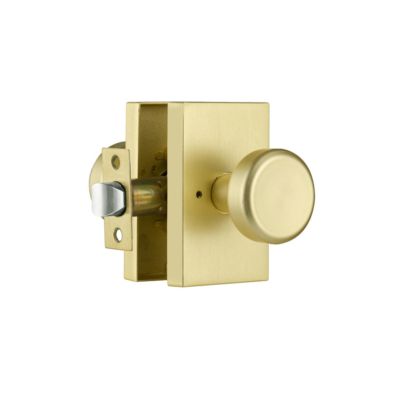 Gold Interior Door Knob for Bath & Bedroom Use | Zinc Rectangle Rosette, Push Lock for Privacy Gold