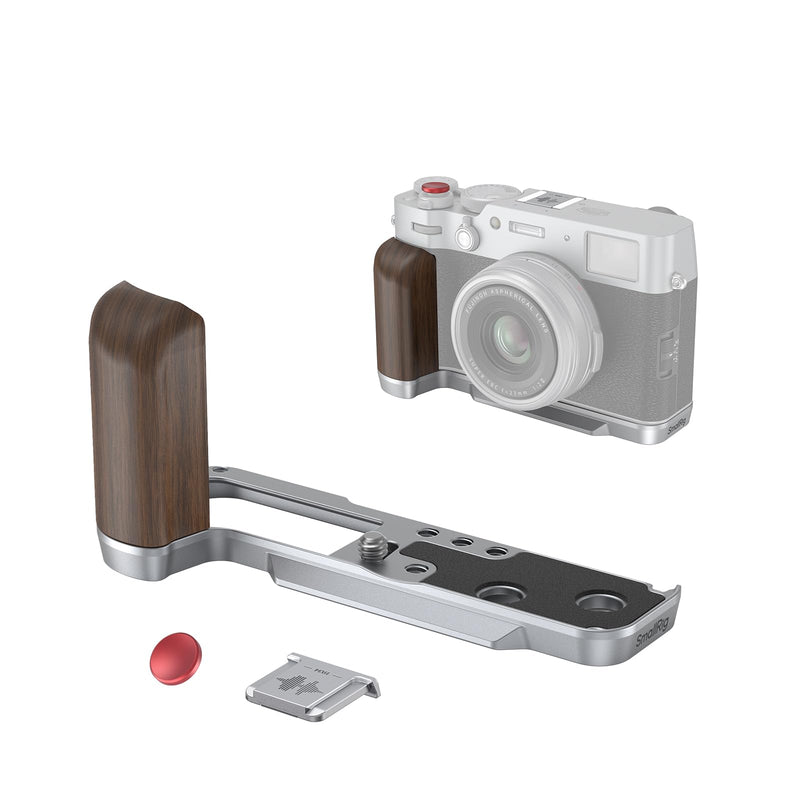 SmallRig X100VI / X100V Handgrip, Wooden L-Shape Grip for FUJIFILM X100VI / X100V Camera, Built-in Quick Release Plate for Arca, with Shutter Button and Hot Shoe Cover, Silver - 4804 Siliver