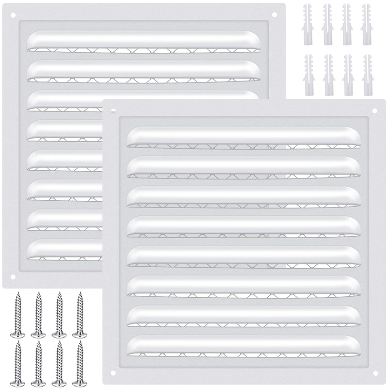 2 Pcs 8" X 8" Attic Vent Metal Shed Vents Gable Vents Louver Vent Grille with Screen Mesh for Home Garage Attic Ceiling, Boost Ventilation and Guard Against Moisture (White) White