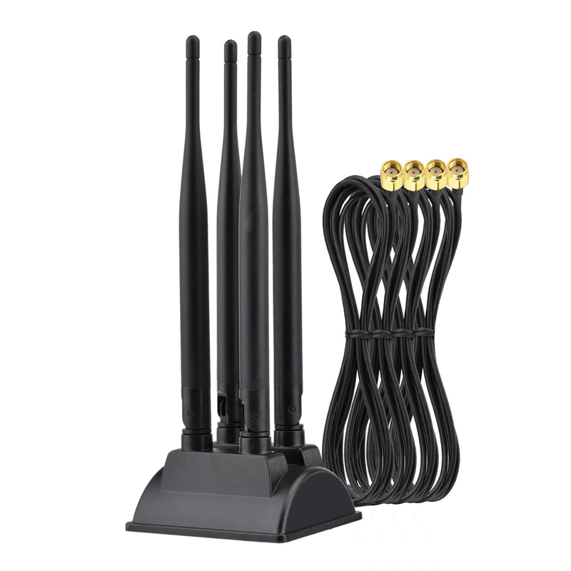 Eightwood Dual Band WiFi 6 Antenna 2.4GHz 5GHz, 4 RP-SMA Connector WiFi Antenna Magnetic Base for PC Desktop Computer PCIe Bluetooth Card Wireless Router and Access Point
