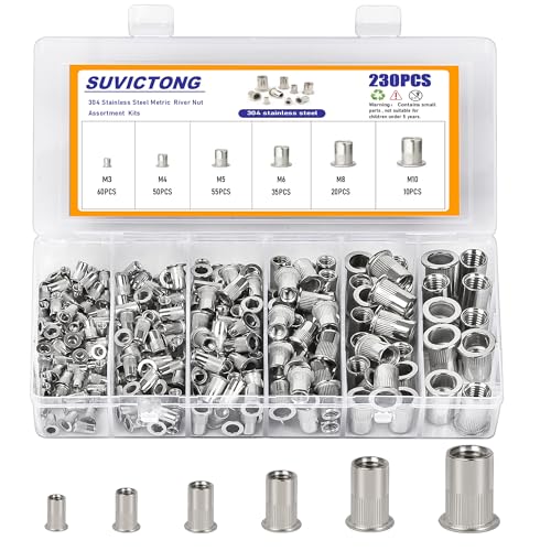 230Pcs Rivet Nut Assortment Kit,Stainless Steel Rivet Nuts M3M4M5M6M8M10 Metric Kit-230pcs