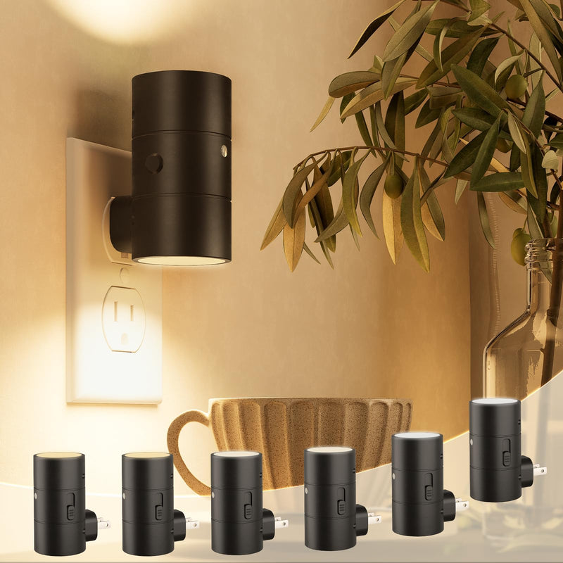 NIORSUN Night Lights Plug into Wall, Dimmable with 3 Color Modes & Auto On/Off Sensor, Ultra-Slim Nightlight for Hallway, Bathroom, Bedroom, Nursery, Kitchen (6 Pack, Black) 6 Pack